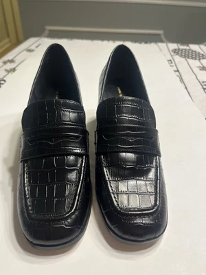 ANN TAYLOR ЧЕРНЫЙ CROCO ТИСНЕНАЯ КОЖА БЛОК КАБЛУК ПЕННИ ЛОФЕРЫ ТУФЛИ-ЛОДОЧКИ 6,5 - Изображение 1 из 4