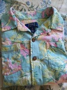 Polo Ralph Lauren Polo Shirt Boys Size 8 Blue Pink Hawaiian Unisex Cotton - Picture 1 of 7