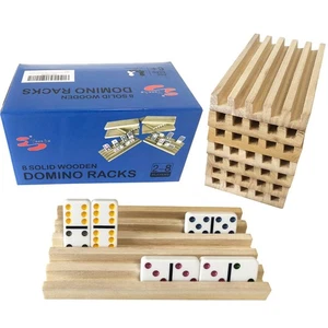 Domino Holder Trays Rack - Set of 8 Wooden Tiles Stand Holders for Mexican Tr... - Picture 1 of 6