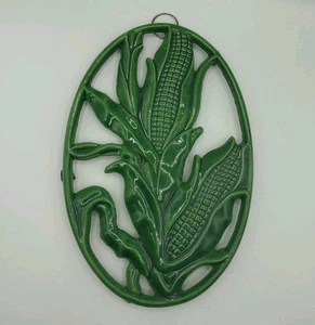 Vintage Corn Stalks Green Cast Iron Trivet Home Essentials 11 1/4" × 7 5/8" Hang - Picture 1 of 20