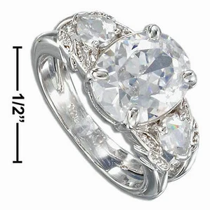 925 STERLING SILVER OVAL CZ RING With TEARDROP CZ ACCENTS ON SPLIT SHANK - Picture 1 of 1