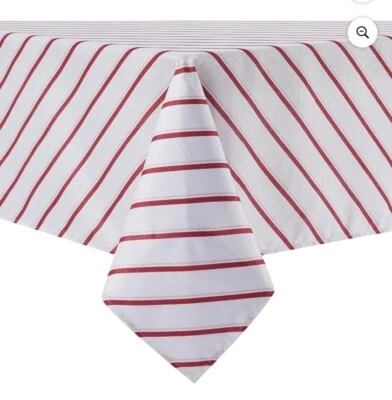 60”X102” Red Striped Tablecloth Metallic Shimmer Candy Cane Peppermint NEW - Image 1 of 4