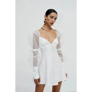 For Love & Lemons Gabrielle Puff Sleeve Mini Dress in White Size XS Floral - Picture 1 of 7