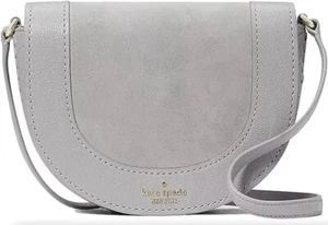 Kate Spade Luna Suede Mixed Materials Crescent Crossbody Purse Grey KC613 - Picture 1 of 6
