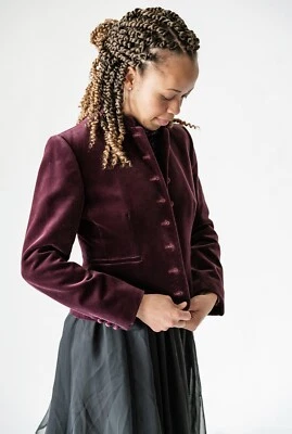 Saks Fifth Avenue Wine Colored Velvet Victorian Inspired Jacket - Image 1 of 4