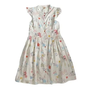 Elly Dress Midi Flower Ruffle Lined Button Animals Bunny Dog Horses Spring Ivory - Picture 1 of 12