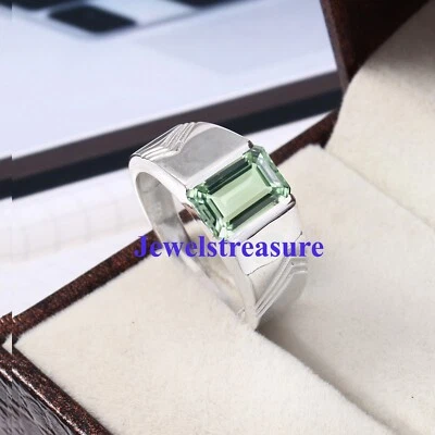 Natural Green Amethyst Gemstone with 925 Sterling Silver Ring for Men's #93 - Image 1 of 4