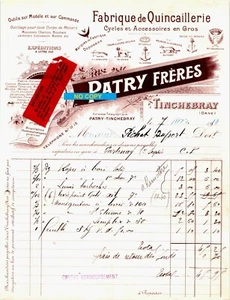 Beau document du 07/03/1914 PATRY Fabrique Quincaillerie - Tinchebray 61 - Imagen 1 de 1