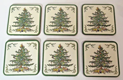 Set Of 6 Spode Christmas Tree Acrylic Drink Beverage Coasters in Original Box - Image 1 of 4