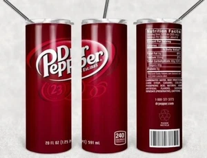 NEU DR PEPPER POP SODA DOSE TRINKEN 20 OZ EDELSTAHL TASCHENBECHER + DECKEL & STROHHALM - Bild 1 von 4