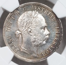 1879, Austria, Emperor Francis Joseph I. Beautiful Silver Florin Coin. NGC MS63!