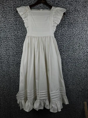 Francoise Buthillien Women's White Cotton Midi Dress Ruffle Trim Size 14 - Image 1 of 4