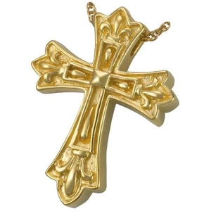 Antique Cross Cremation Ash Holder Urn Pendant Necklace 18k Gold Plated Silver - Picture 1 of 3