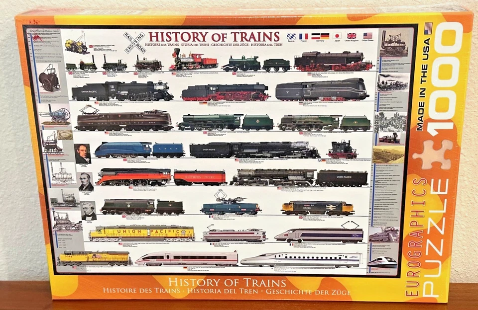 New Sealed Eurographics History of Trains 1000pc Jigsaw Puzzle - Image 1 of 1