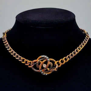 Antique 10k Gold Curb Link Necklace - Convertible Bracelets Seed Pearl Love Knot - Picture 1 of 12