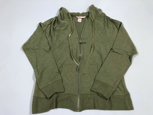 UNDERCOVER Victorias Secret Hooded Full zip Olive Green Lounge Shirt with Velour Strings