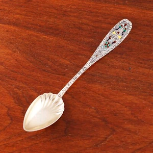 LOVELY AMERICAN STERLING SILVER ENAMEL PARCEL GILT  CITRUS / GRAPEFRUIT SPOON - Picture 1 of 6
