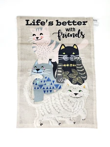 Garden CAT Flag Life’s Better with Friends 2-Sided Burlap 12.5” x 18” Faux Fur - Picture 1 of 15