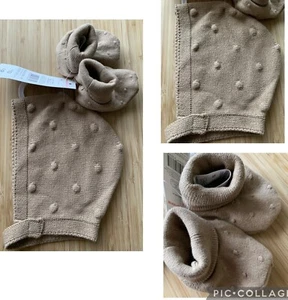 Baby Hat And Booties Set Cosy Knit Fabric Size 3-6 Months Light Brown - Picture 1 of 8