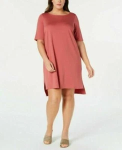 Eileen Fisher Plus Fine Tencel Stretch Jersey Ballet Neck Dress Color:Chutney 1X - Picture 1 of 10