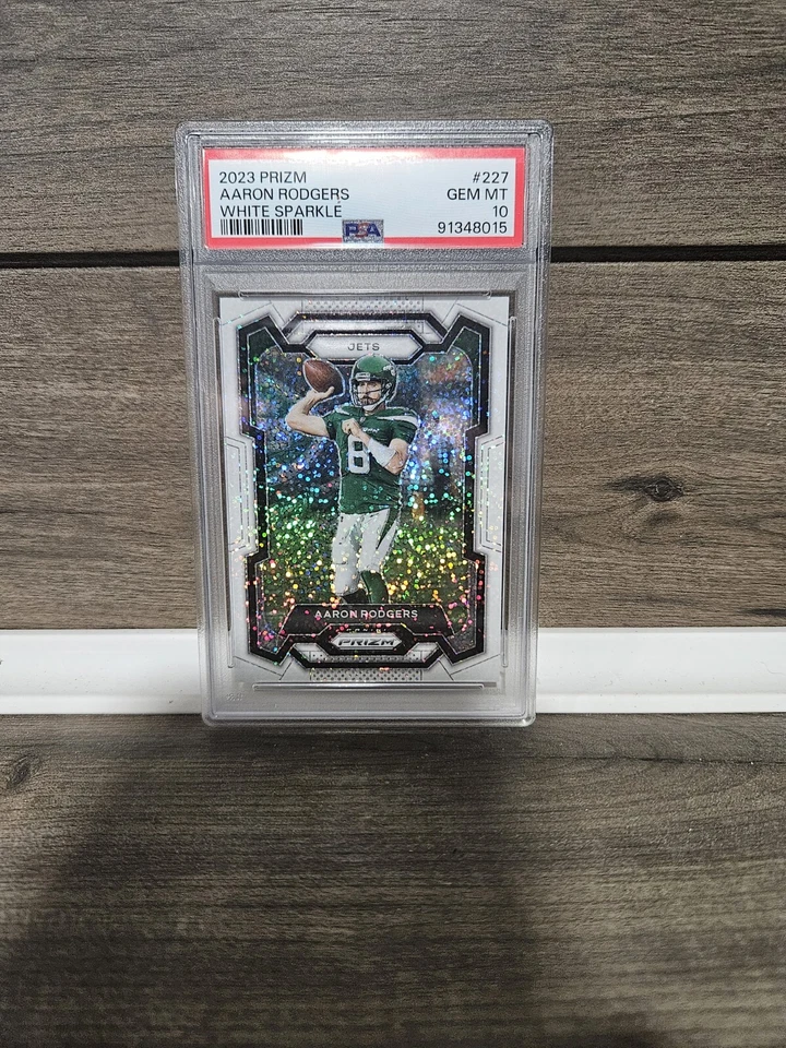 2023 Prizm Aaron Rodgers 227 White Sparkle PSA Gem Mint 10 - Image 1 of 2