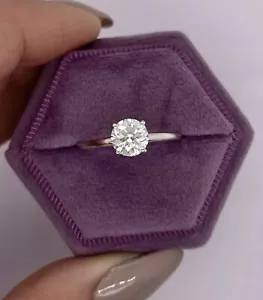 1.00 CT Round Cut FL/D GRA Certified Moissanite Engagement Ring 14k White Gold - Picture 1 of 10