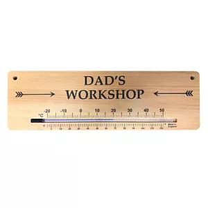 Wooden Wall Thermometer & Sign- Dad's Workshop- Shed Temperature IN-288 - Picture 1 of 7