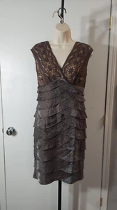 Adrianna Papell Petites Women's Beautiful Shimmery Brown Tiered Dress, Size 12P - Picture 1 of 17