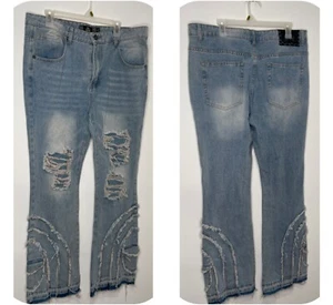 Rebel Vengeance Jeans Mens 38 x 35 Wide Leg Skate Outlaw Fray Punk Rock Y2K J N - Picture 1 of 12