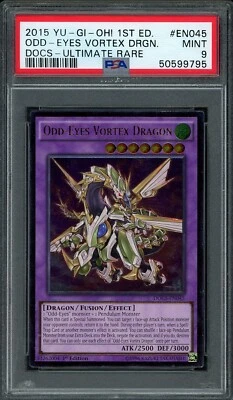 2015 Yu-Gi-Oh! 1st Edition Ultimate DOCS-EN045 Odd-Eyes Vortex Dragon PSA 9 MINT - Image 1 of 2