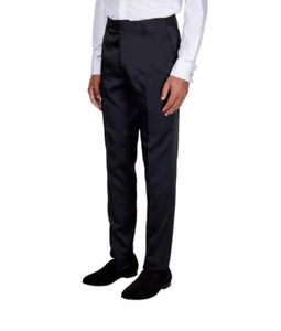 Mens Black Dress Trousers Satin Silky Feel Tailored Fit Formal Dinner Suit Pants - Picture 1 of 4