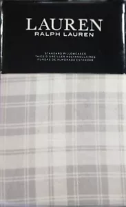 2 RALPH LAUREN ULSTER PLAID GREY 100% Cotton Flannel STANDARD Pillowcases - Picture 1 of 6