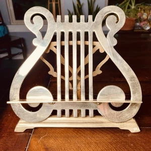 Vintage Brass Lyre Harp Sheet Music Book Tabletop Stand Art Picture Shelf Heavy - Picture 1 of 8