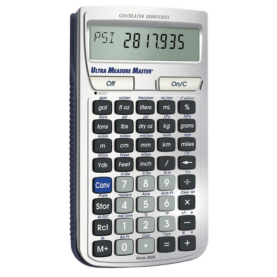 CALCULATED INDUSTRIES 8025 Conversion Calculator,3" W,5.7" H 1JYX8 - Image 1 of 1