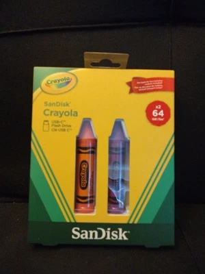 Sandisk Crayola 64GB  USB-C Flash Drive, 2PK Mango And Violet Brand New  - Image 1 of 3