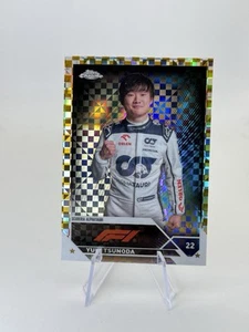 2023 Topps Chrome Formula 1 F1 Yuki Tsunoda #55 Gold Checker Flag /50 Portrait - Picture 1 of 3