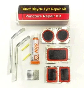 12 tlg Fahrrad Reifen Reparatur Set Fahrradschlauch Pannenflicken Hebelschlüssel Kleber - Bild 1 von 8