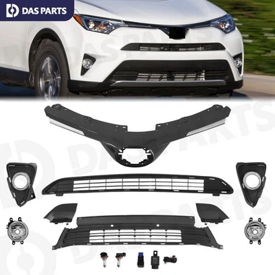 Front Bumper Grille Set For 2016-2018 Toyota RAV4 Matte W/ Upper Chrome Grille - Image 1 of 4