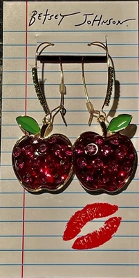 Pendientes colgantes BETSEY JOHNSON tono dorado rojo manzana estrás cristal nuevos Foto 1 de 4