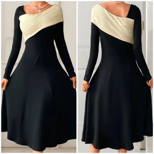 Dalia MacPhee Asymmetrical Pleated Knit Sweater Dress Women’s Size Large NWT  - Picture 1 of 13