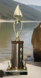 SBYRA Sailing Trophy 1983 Wood, Metal & Marble 17-1/2" tall Display / Recycle - Bild 1 von 6