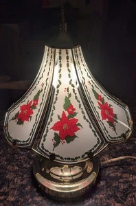 WOW Vintage Christmas Touch Lamp 3-way Brass 6 Panel Glass  Poinsettia New Parts - Picture 1 of 5
