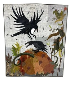 Handgefertigte Collage Kunst Quilt 30" x 40" Laura Heine Muster maschinengesteppt - Bild 1 von 9