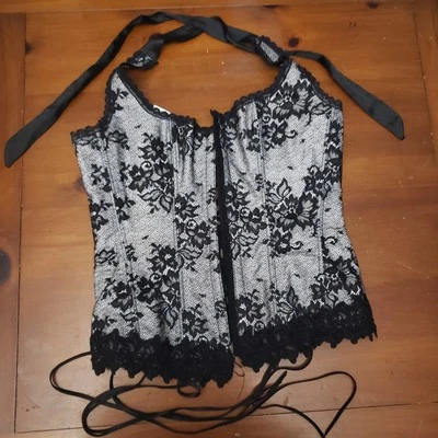 VTG Frederick’s Of Hollywood Black White Lace Corset Halter Top 36 - Image 1 of 4