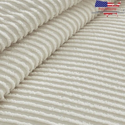 Luxury Chenille Bedspread Soft Lightweight Textured Channel Stripe Bedroom Decor - Image 1 of 4