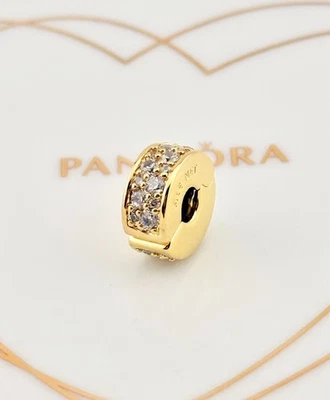 New 100% Genuine Authentic Pandora Shine Gold Clear Pavé Clip Charm 768658C01 - Image 1 of 4