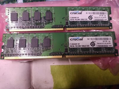 Lot of 2 CRUCIAL CT12864AA800.8FE 1GB 240-pin 128Mx64 DDR2 PC2-64 memory RAM - Image 1 of 3