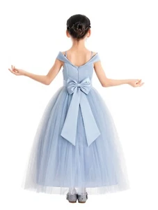 Off The Shoulder Dress Off Shoulder Satin Flower Girl Dresses Ivory Tulle Dress - Picture 1 of 24