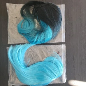 Ombre Bangs Bob Wavy Flip Wigs Mixed Bright Blue Color Curly Wave Lot of 2 - Picture 1 of 12