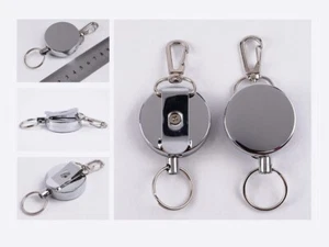 Compact Retractable Key Holder - 3.8cm Diameter, Stainless Steel, Belt Clip - Picture 1 of 24